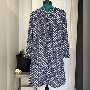 GAP Navy Floral Long-Sleeve Shift Dress